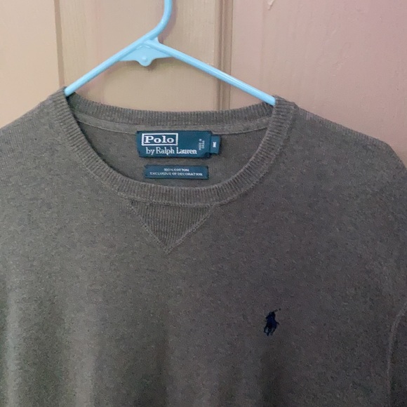 Mens Medium Gray Polo Pullover Crewneck, w Navy Blue Logo - Picture 5 of 8